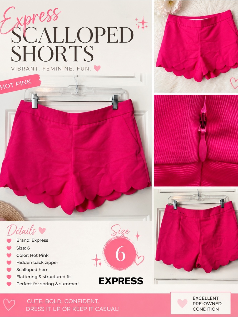 Express Hot Pink Scalloped Hem Shorts